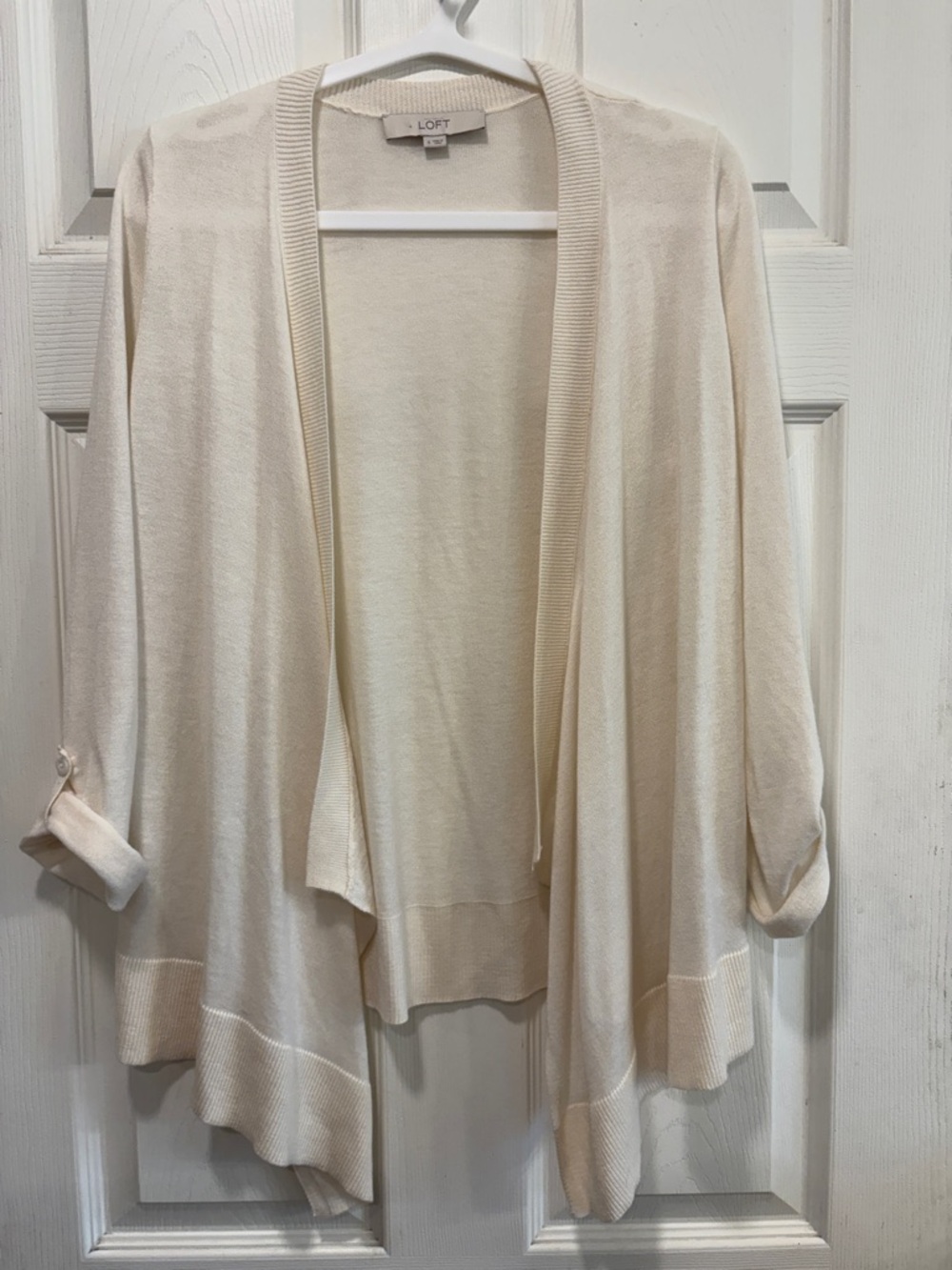 LOFT Cream Open-Front Draped Cardigan